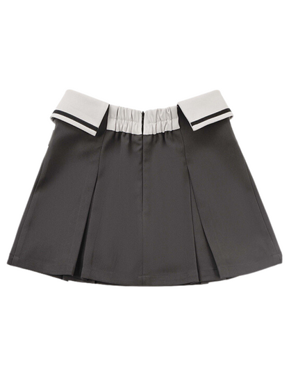 Line Flange Collar Waist Box Pleated Skirt