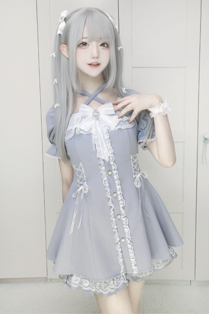 스퀘어넥 래글런 원피스 + 반바지