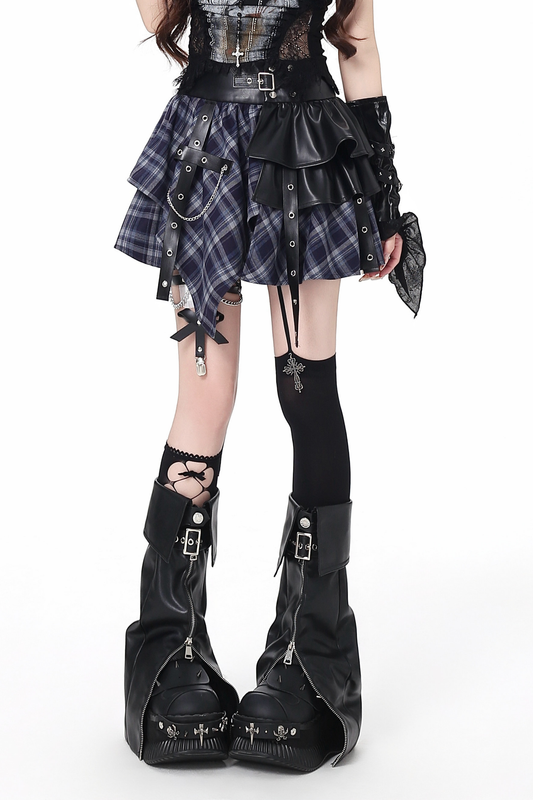 Y2Kパッチワークレザースカート