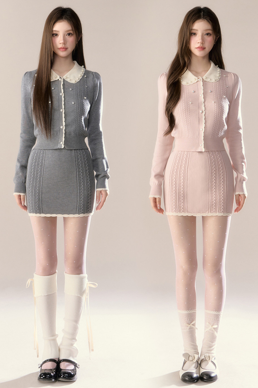 スイートフレンチニットトップス+タイトスカート