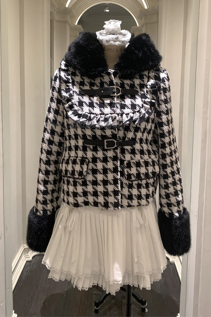千鳥格子スイートジャケット+ブラックラメスカート