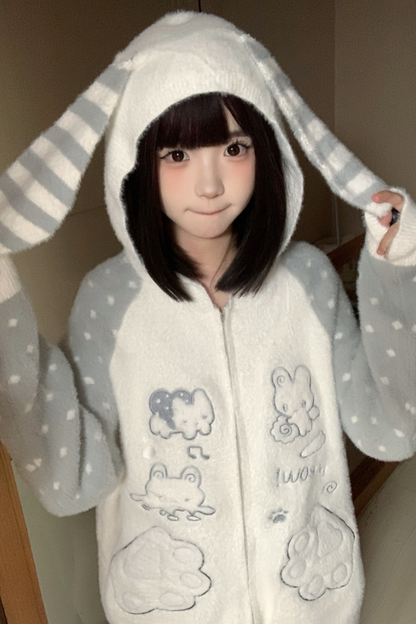 ボーダードットラビットフードニットパーカー