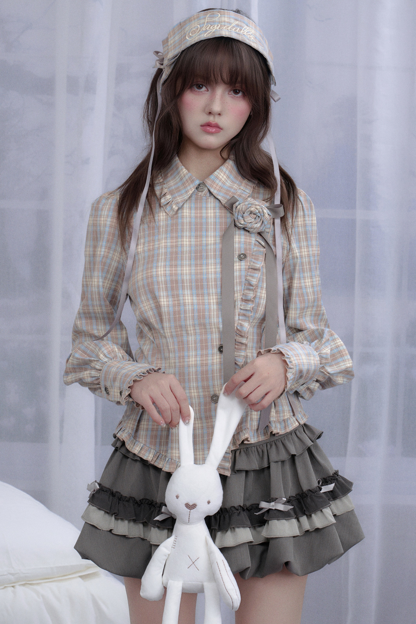 ローズガーデンガールチェックシャツ+ヘアバンド