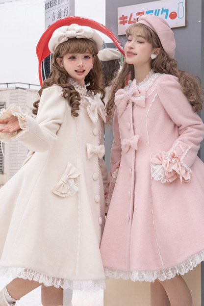 Ribbon Girly Lace Flare Coat + Frilled Cape