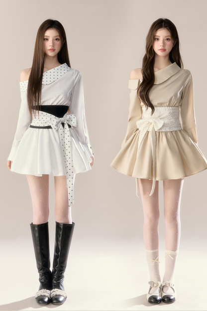 ハートビートシグナルオフショルダーシャツワンピース