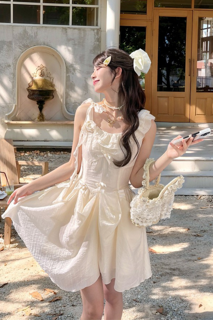 Sweet Sheer Design Ribbon Two Wear Dress