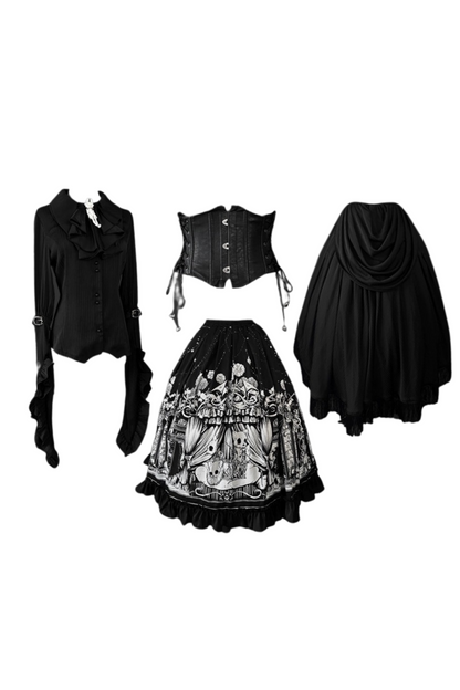 [Reservation product] Born Theater Horror Night Dark Gothic Halloween Shirt + Skirt Set