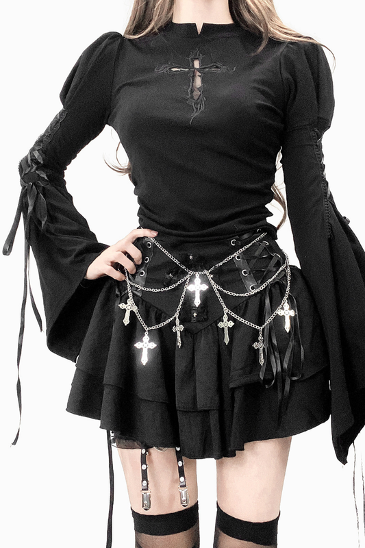 Gothic Schnürung Glockenärmel Oberteil
