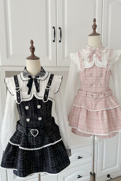 Check Design Suspender Skirt + Pants