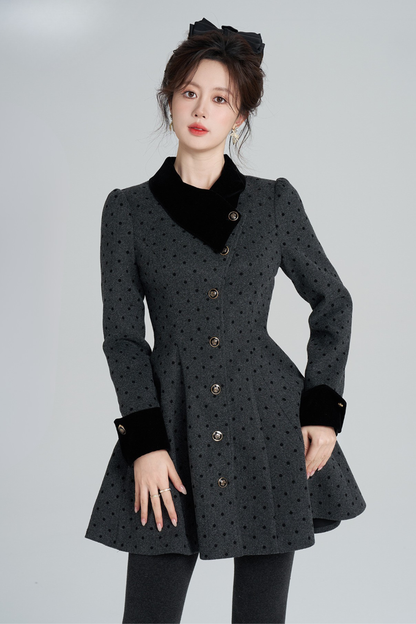 フレンチグレイポルカドットウールンコート