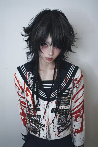 サブカルチャースクールセーラーパンクトップス+プリーツスカート