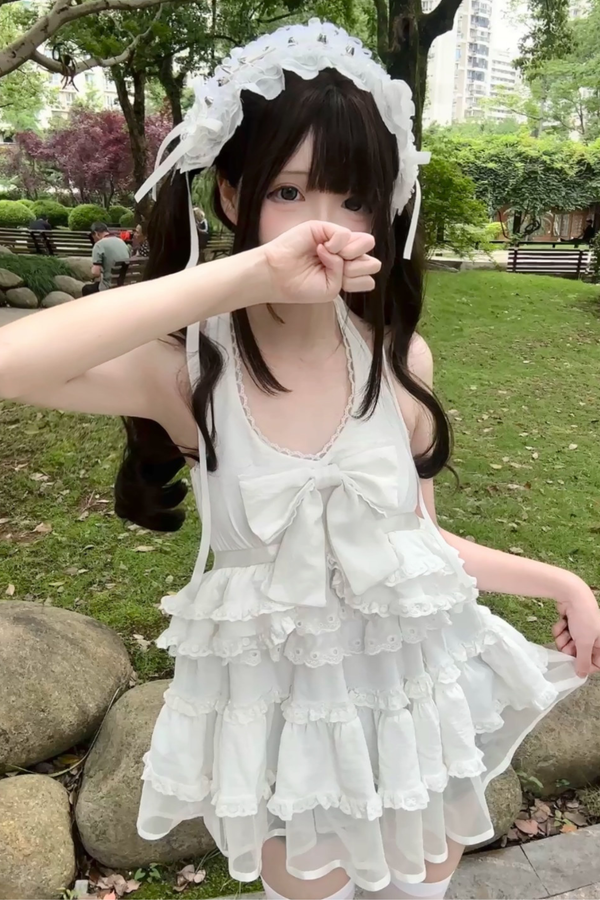 ティアードリボンノースリーブドレス