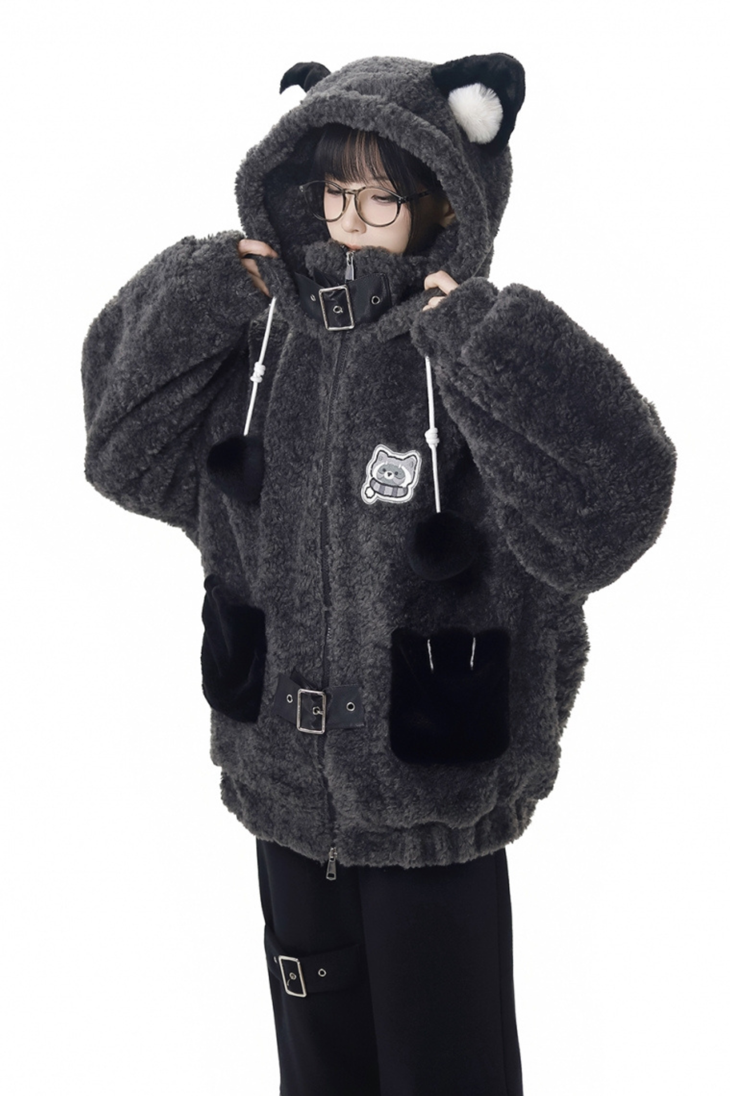 Tanuki fur jacket + sweatshirt + skirt + pants + leg covers