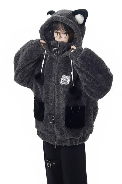Tanuki fur jacket + sweatshirt + skirt + pants + leg covers