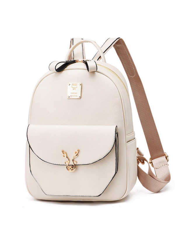 Reindeer Motif Leather Logo Plate Backpack