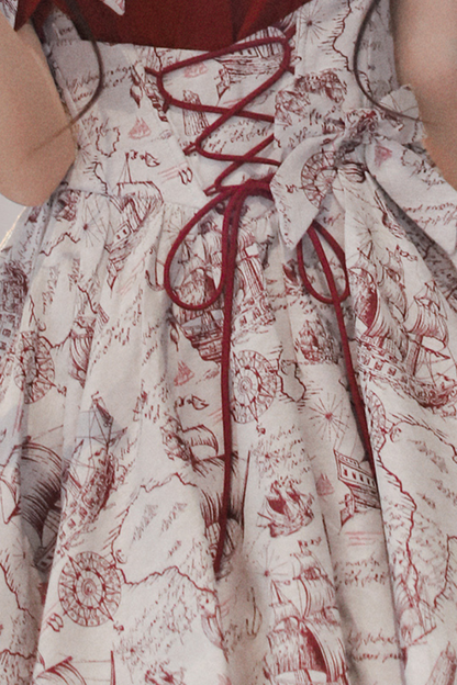 (Pre-order item) Wine Red Puff Sleeve Shirt + Balloon Jumperskirt