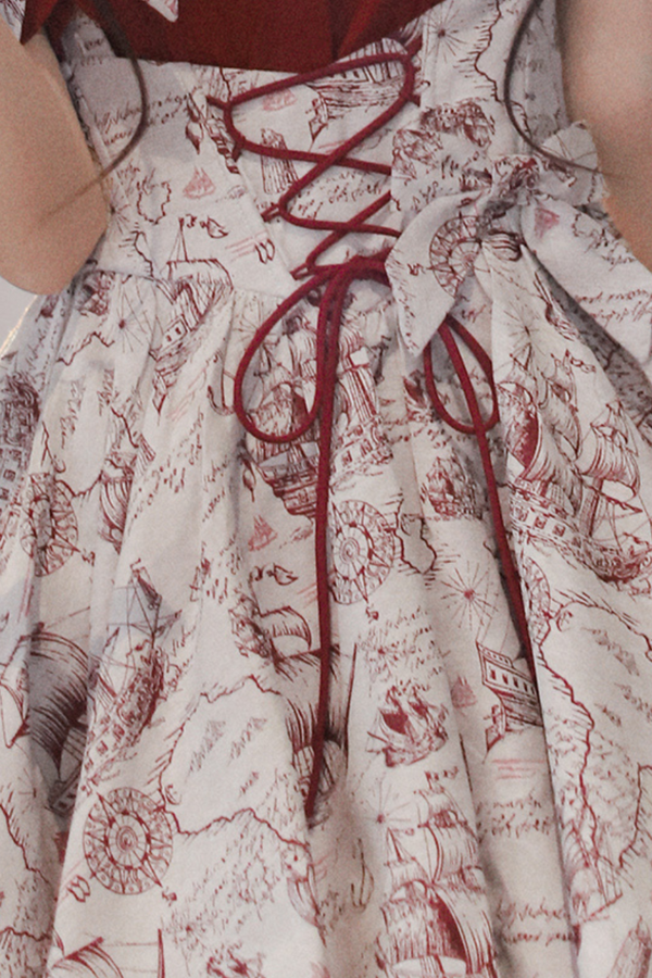 (Pre-order item) Wine Red Puff Sleeve Shirt + Balloon Jumperskirt