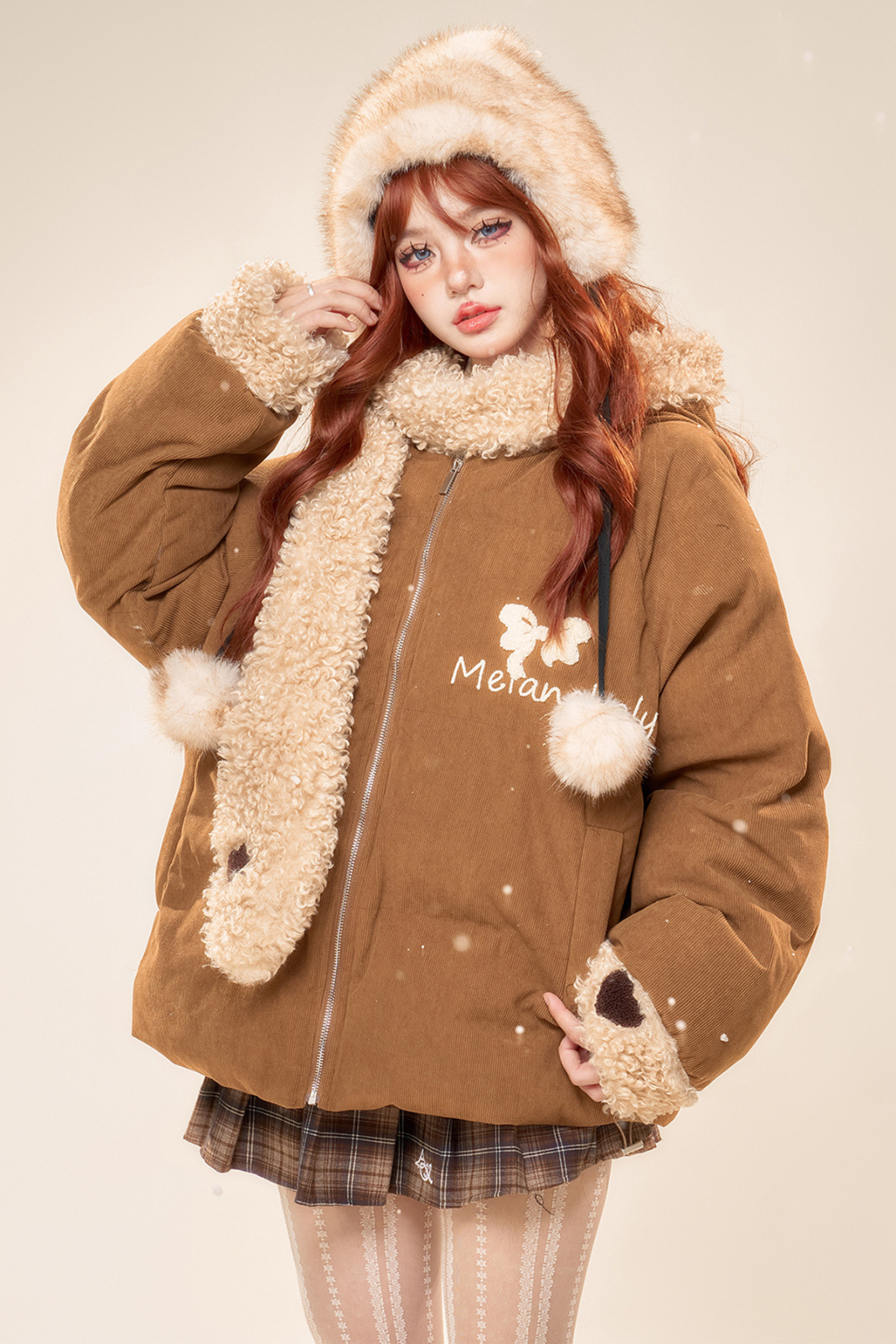 キャラメルマフィンウールフーデッドコート