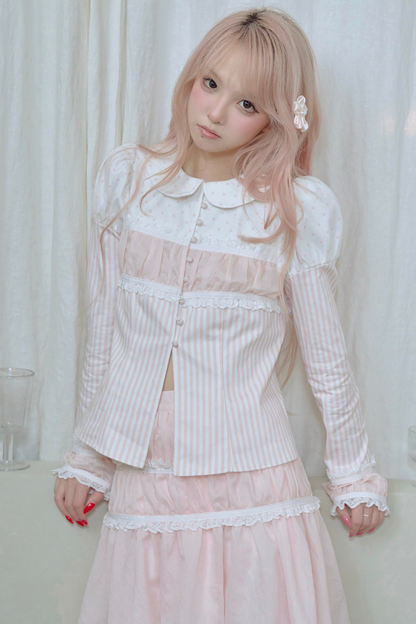 ストライプドールカラーパフスリーブシャツ