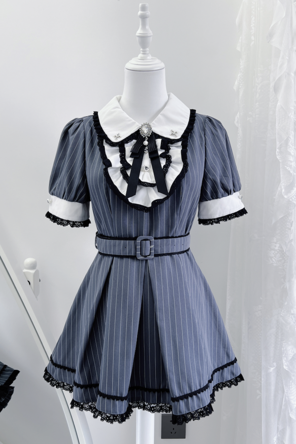 dark blue maid dress Blue Cottagecore Maid Dress: Sweetheart Puffy Sleeve Vintage Style
