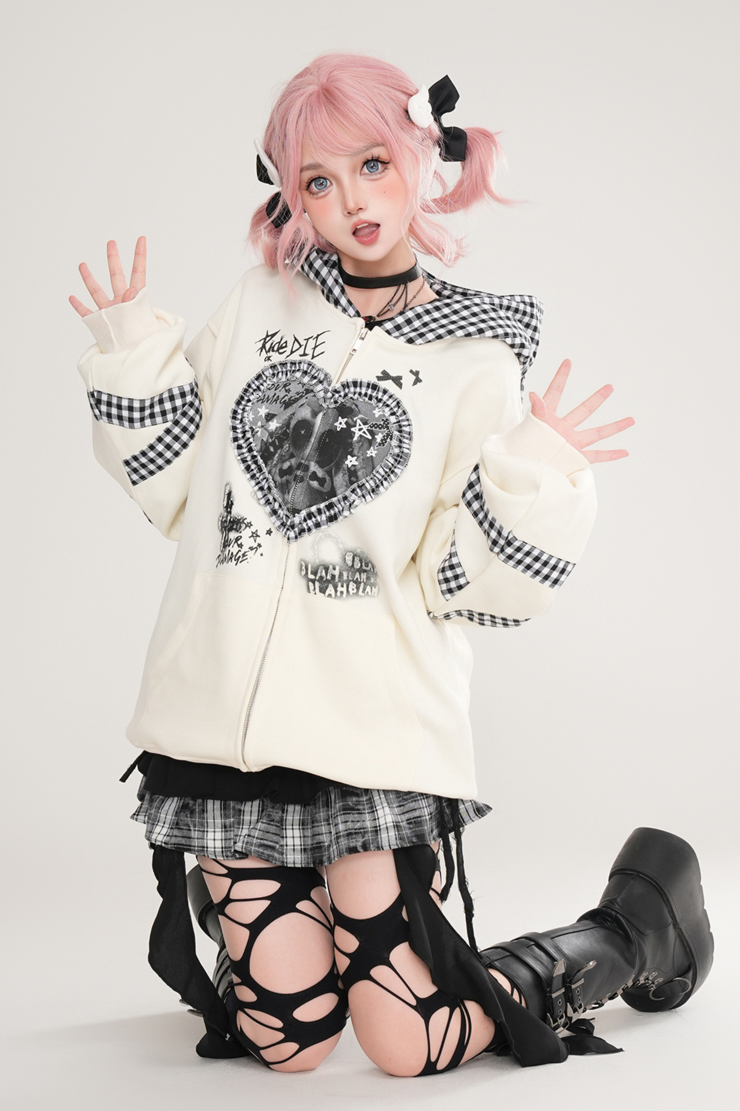 Rabbit Ear Check Hooded Cardigan