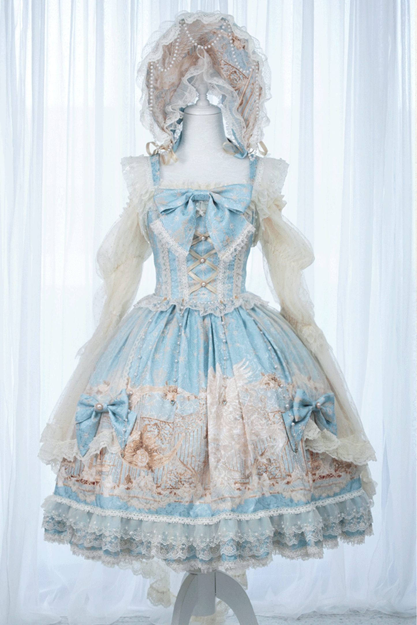 ユニコーンクラシカルプリンセスジャンパースカート+トップス+ボンネット+カチューシャ