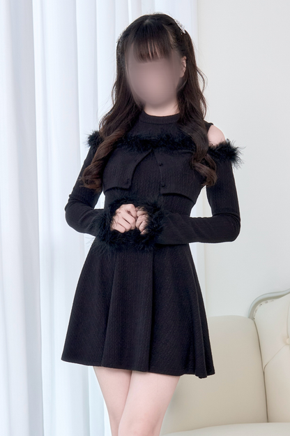 Fur Knit Cardigan + Flared Dress