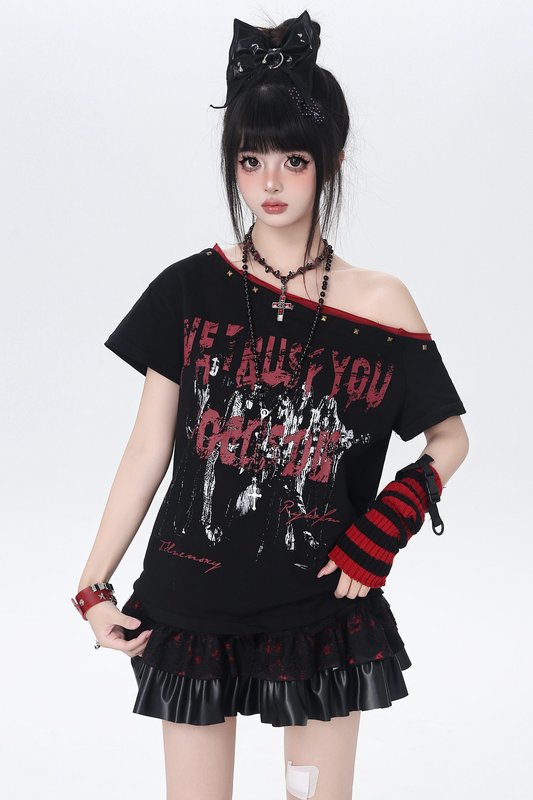 Dark Rock Off-Shoulder Top