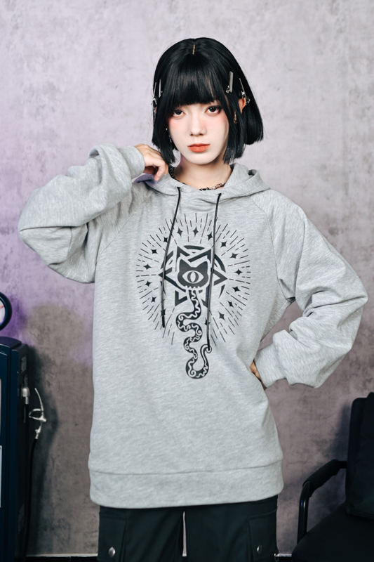 Gray Hooded Trendy Style Casual Top