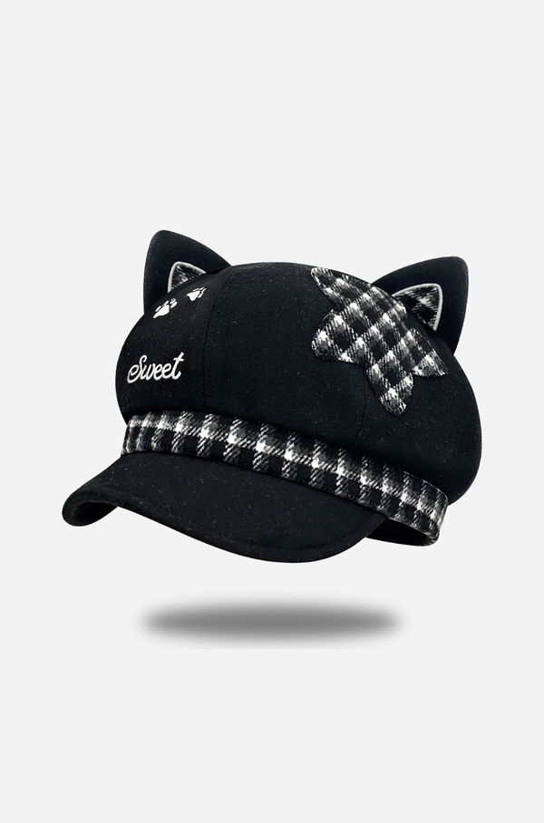 Plaid Star Cat Ear Octagonal Beret
