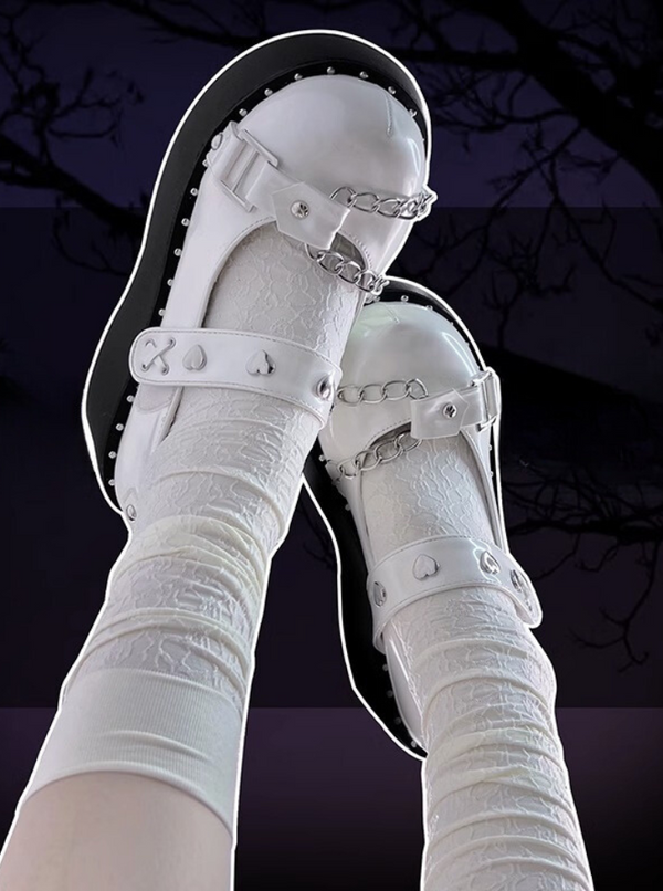 Metal Heart &amp; Chain Strap Lolita Shoes