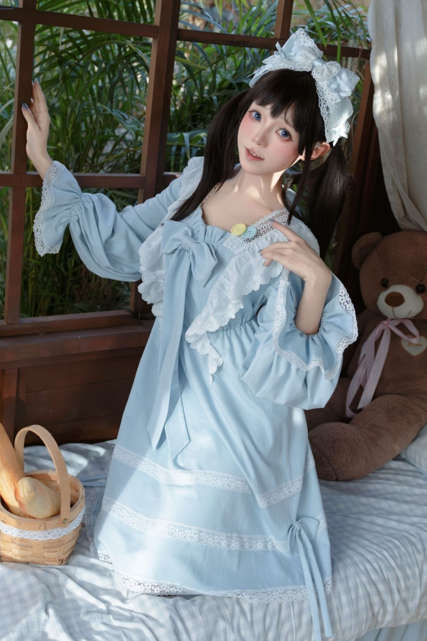 ブルーレースプリンセスドレス+ヘアバンド