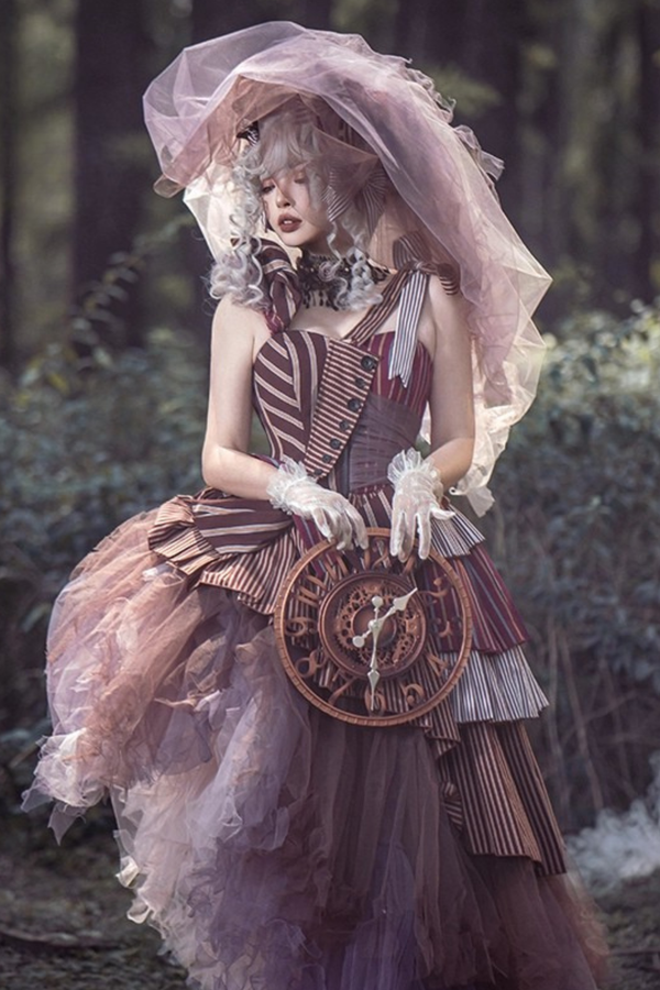 【予約商品】ストライプグリッドファンタジードレスセット＋アシメチュールスカート＋ベール