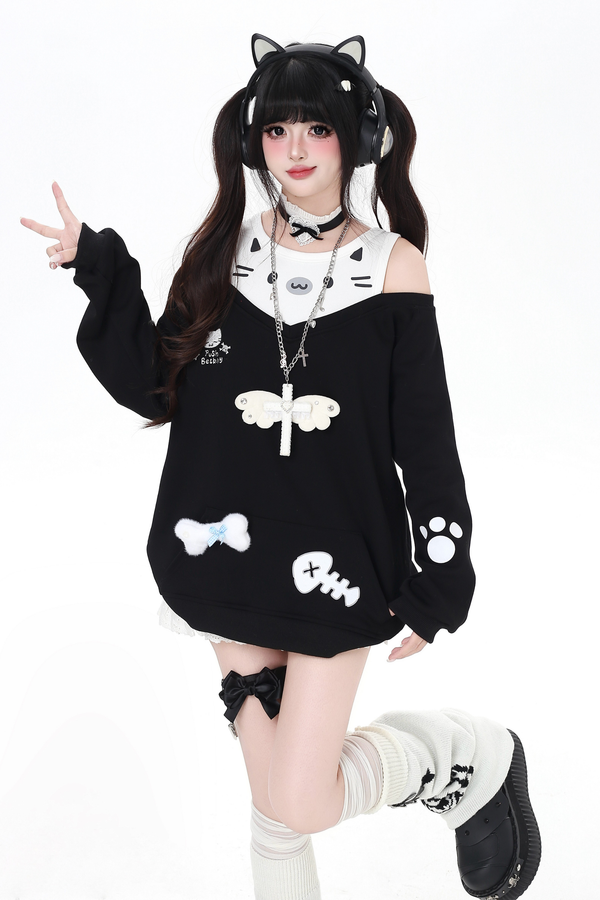 Cat Off-the-shoulder Tops