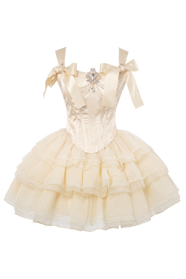 【予約商品】シャンパンゴールドジャカードウエストフレンチバレエチュチュセットアップ