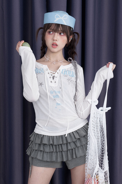 White Angel Wing Blouse + Inner Sleeveless Top