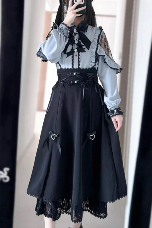 フレンチレーストリムシャツ+ロングスカート