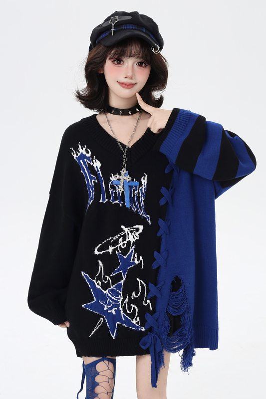 ダークストラップデザインルーズセーター