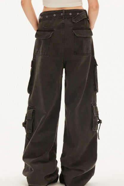 Lace-Up High-Rise Black Cargo Pants