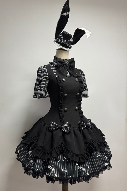 【3月20日予約締切】ラビットゴシックバンパイアロリータスカート+ストライプシャツ+ハット