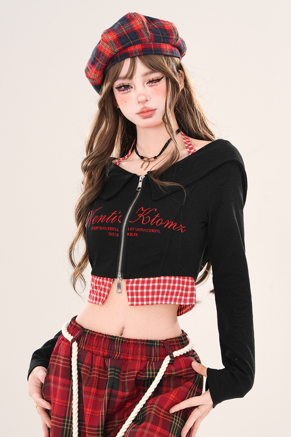 Y2K Plaid Zip Top