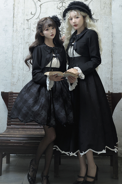 Silent Manner Dark Lolita Princess Jumperskirt + Ribbon Collar Ruffle Jacket