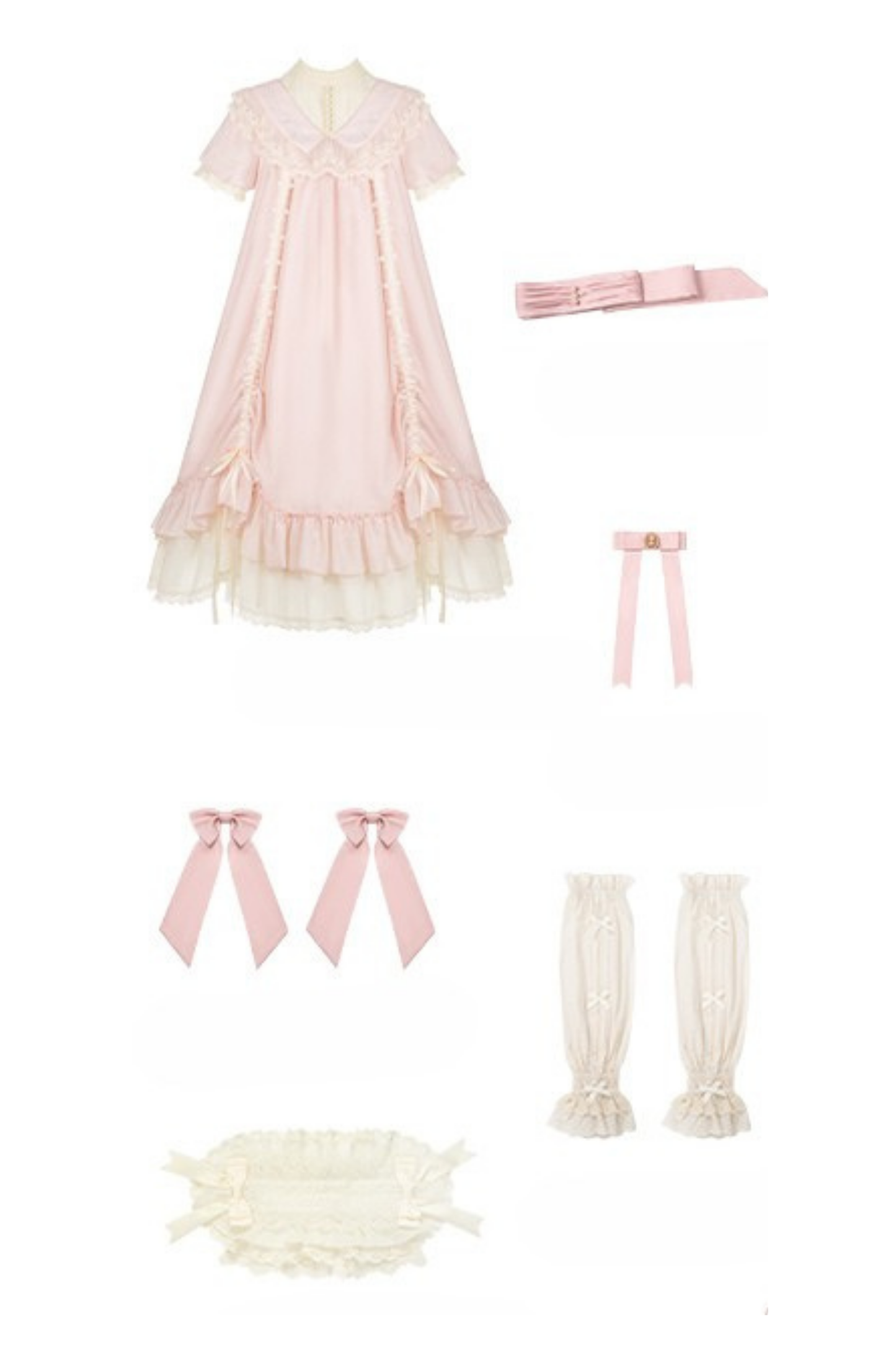 【予約商品】ローズフリルロリータドレス+ドレス＋ベルト＋ブローチ＋リボン＋ヘッドバンド＋スリーブ