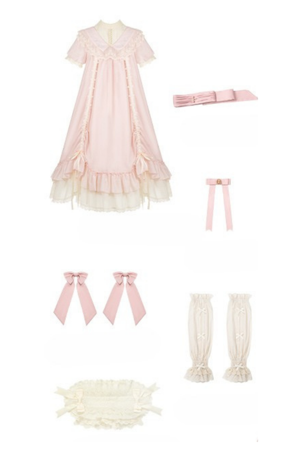 【予約商品】ローズフリルロリータドレス+ドレス＋ベルト＋ブローチ＋リボン＋ヘッドバンド＋スリーブ