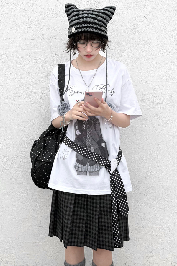 Schoolgirl Illustration Loose Top + Skirt