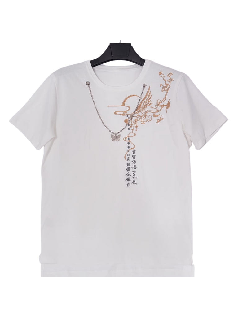 ゴールド&シルバーバタフライエンブロジェンダーレスTシャツ ゴールド&シルバーバタフライエンブロジェンダーレスTシャツ