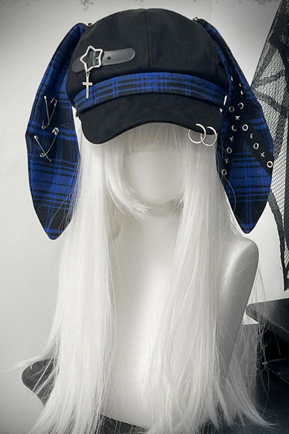 チェックうさ耳サブカル帽子