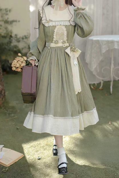 Retro Forest Elegant Dress + Belt + Badge