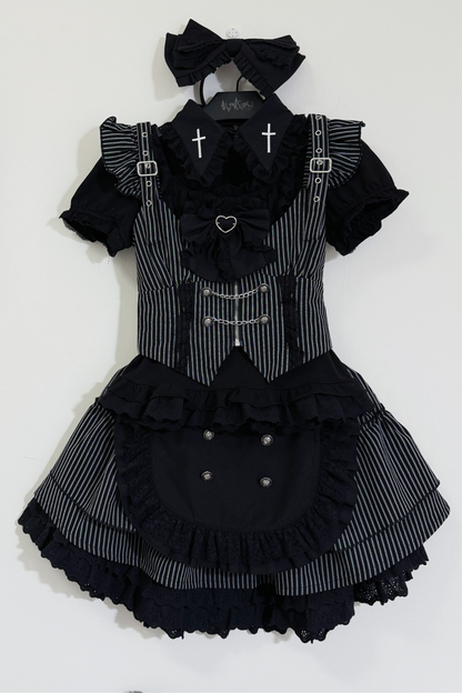 エンジェルストライプクロスベスト+トップス+スカート