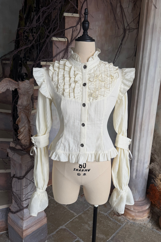 레이스 프릴 퍼프 슬리브 블라우스